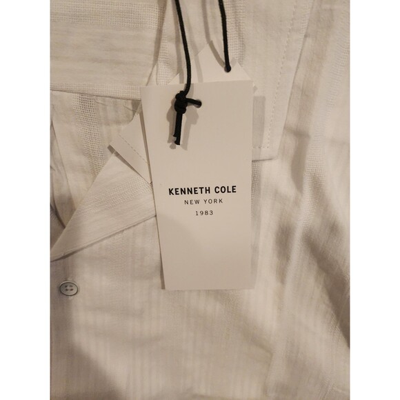 Kenneth Cole New York White Textured Button Up Short Sleeve Shirt Mens Size M - Picture 5 of 9